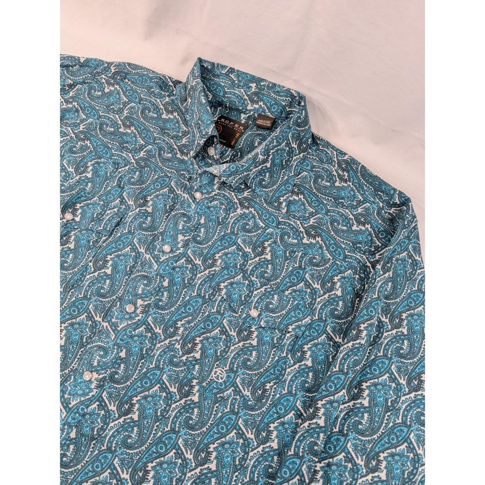 Roper Mens 2XL L/S Pearl SNAP Up Western Shirt Blue Paisley Pattern XXL